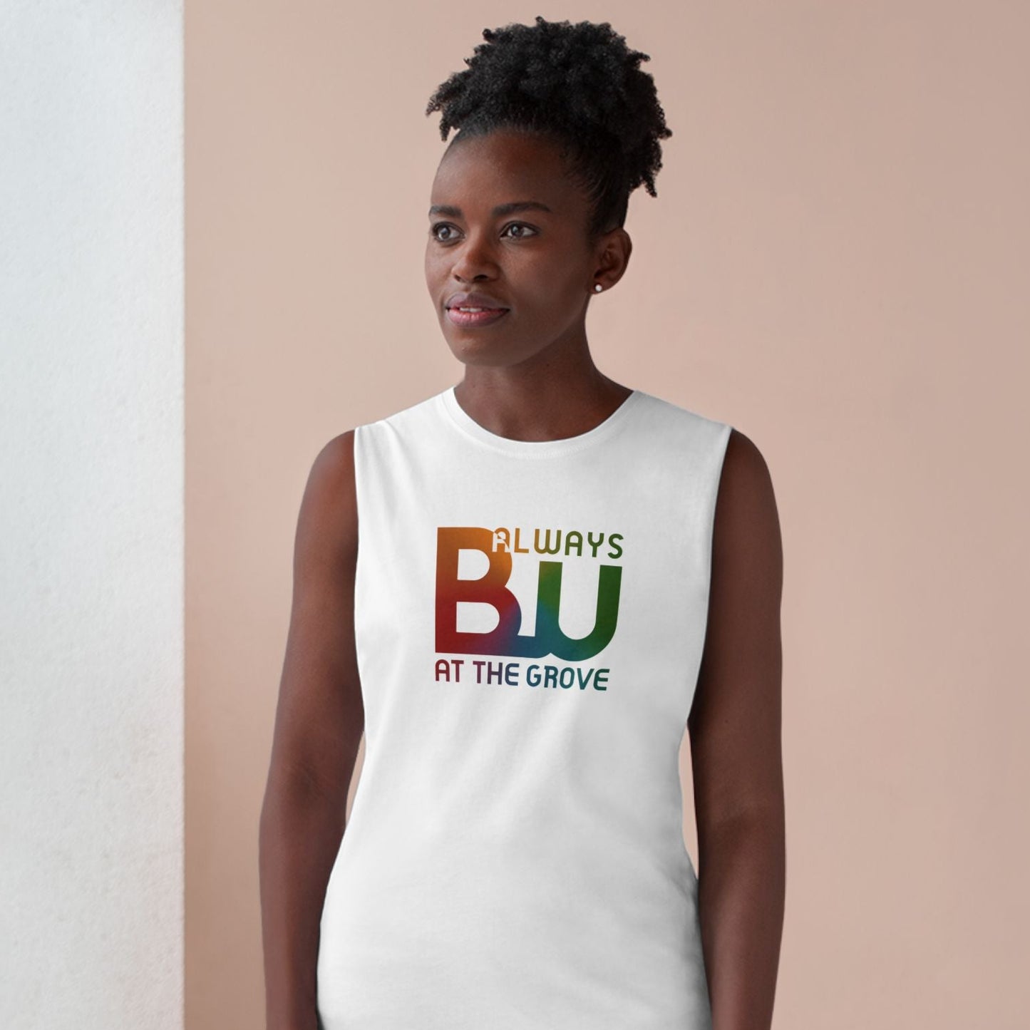 Always BU at the Grove Raw Edge Tank — BU Front & Circular Back Print Tank
